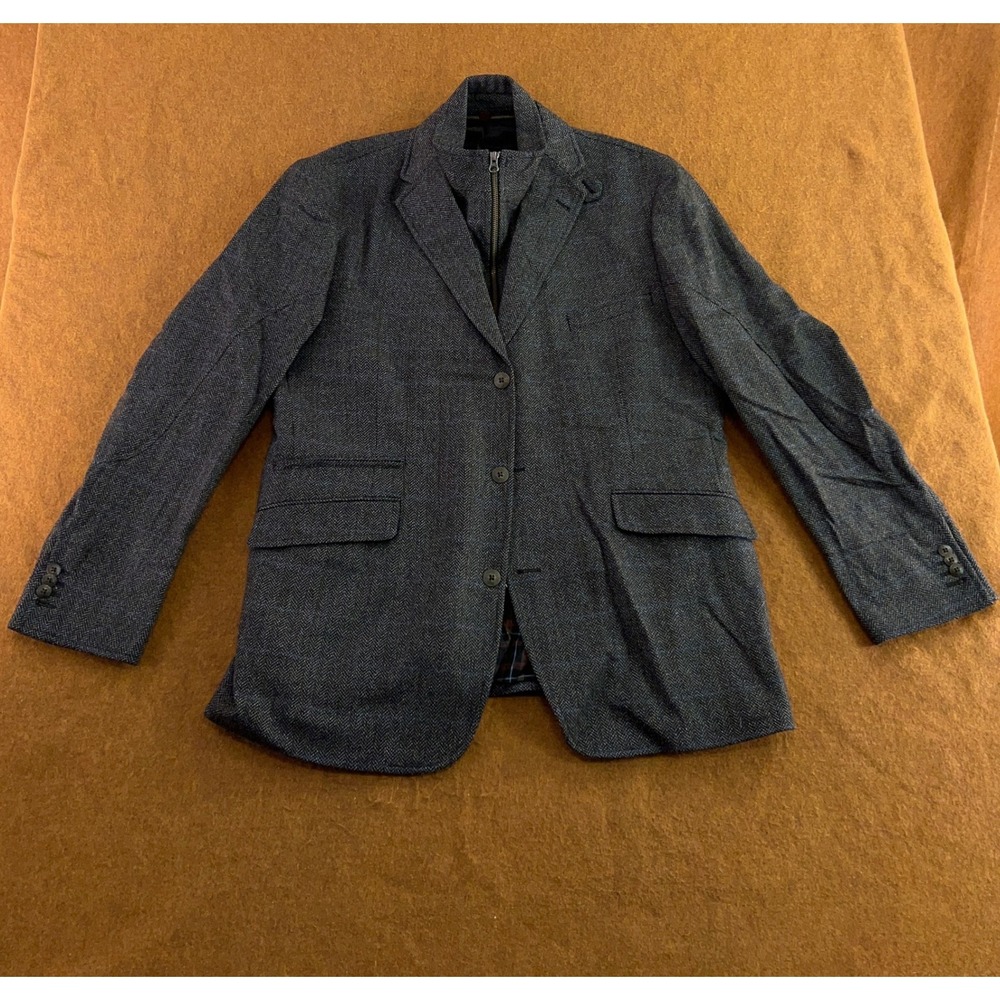 Kroon Mens 44L Grey Herringbone Wool Cashmere Ritchie Blazer Sport Coat